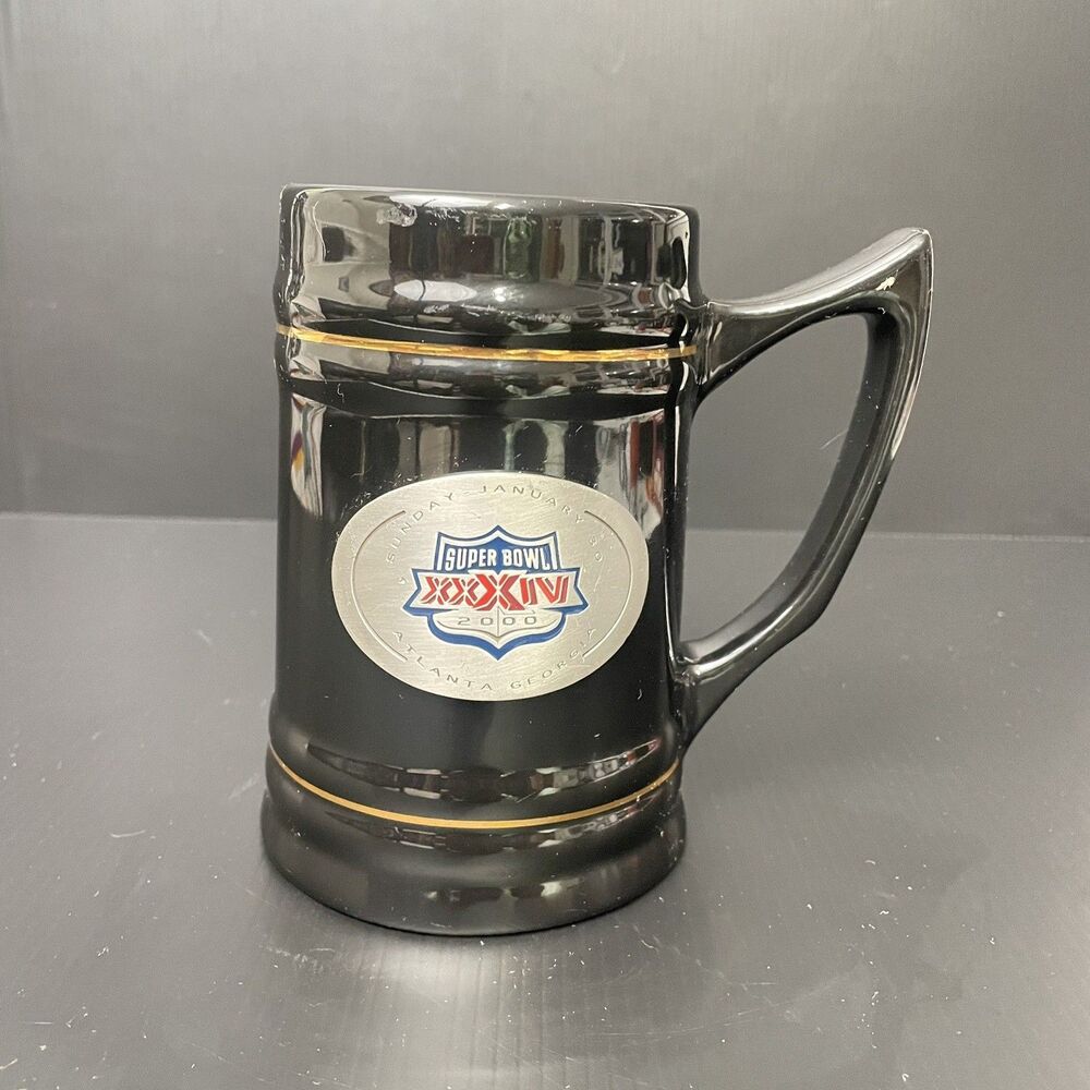 Super Bowl XXXIV 2000 Atlanta VS Titans Black Silver And Gold Cup Beer Mug Tea